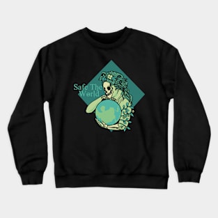 SAFE THE WORLD, band merchandise, skull design, skate design Crewneck Sweatshirt